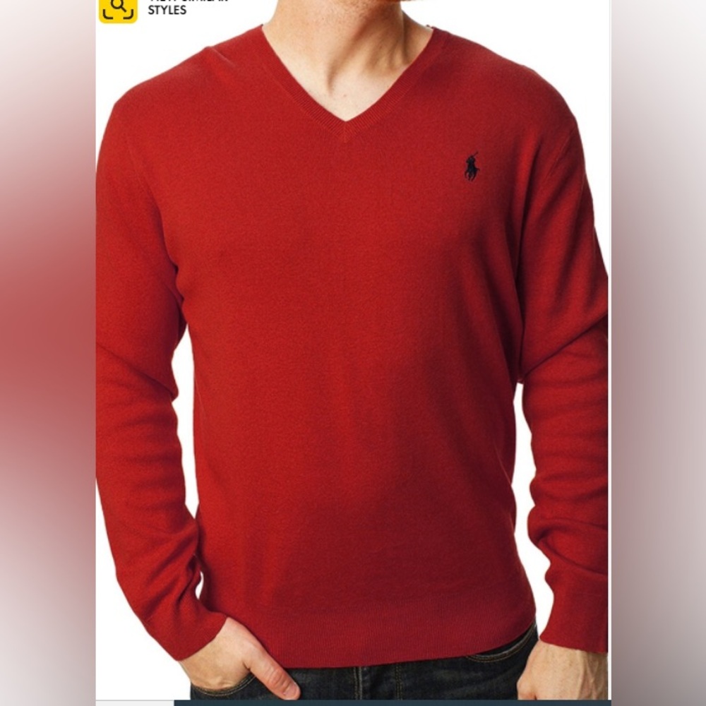 POLO RALPH LAUREN CLASSIC V NECK PIMA COTTON RED SWEATER JUMPER MEN’S XL